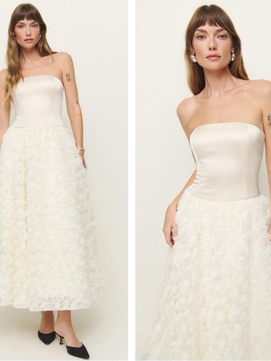 Reformation Dresses & Skirts - REFORMATION Rosy Strapless Floral Rosette Tulle White Maxi Dress Size 6